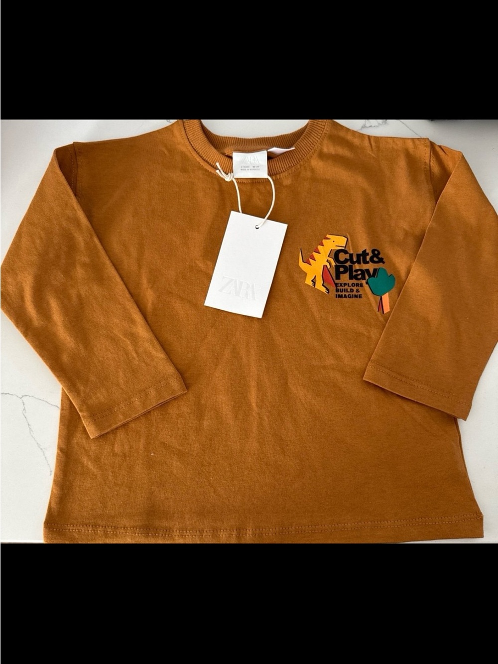 Zara Kids Long Sleeve Tee in Rust with Playful Graphic